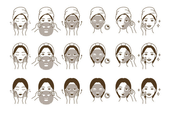 Cosmetic skin care routine_woman(girl) using face pask, sheet mask