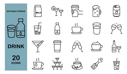 色んな飲み物のアイコンセット　コーヒー・お酒・ジュースなど　編集可能