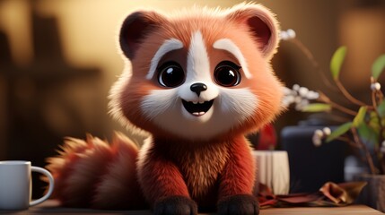 Cute Red Panda Cartoon Character in 3D Render Style