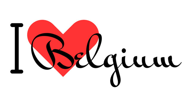 I love Belgium. Hand drawn letters with red heart. Vector illustration, lettering in modern design