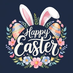 Easter watercolor style illustration with bunny ears