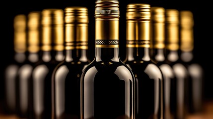 A row of wine bottles, close-up, showcasing elegance and craftsmanship in a timeless display.