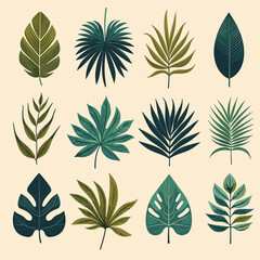 Exotic and Tropical Leaf Assortment for Botanical Illustrations and Summer-Themed Designs, Perfect for Wallpaper, Textiles, and Nature-Inspired Creative Projects