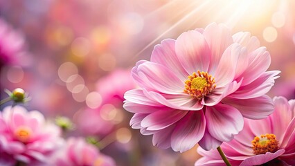 Fototapeta premium Close-Up of Delicate Pink Flower Petals with Intricate Stamens Against a Soft Blurred Background, Ideal for Nature and Floral Themes, Perfect for Greeting Cards and Decor