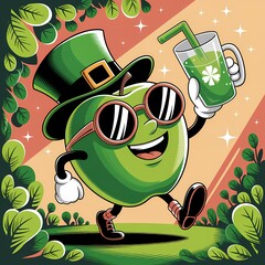 St. Patrick's Day illustration with an apple drinking green beer