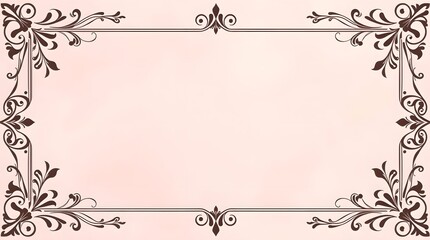 Ornate border with swirling details in dark brown against a soft pink background. Elegant and classic, perfect for formal invitations.