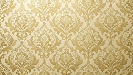 Elegant Golden Damask Pattern on Beige Background - Intricate Floral and Geometric Motifs for Minimalist Decor and Design Inspiration