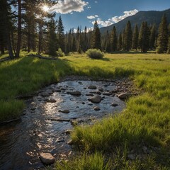 The perfect picnic spot in the grass beside a gentle Montana creek.