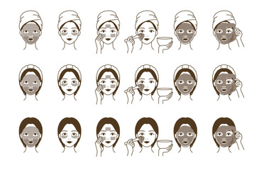 Cosmetic skin care routine_woman(girl) using face sheet mask, modeling pack