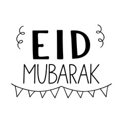 Eid Mubarak typography design with star half moon. Eid holiday design. Ramadan. Eid Mubarak text vector black color. Premium. Festival. Modern. Handwritten.