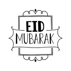 Eid Mubarak typography design with star half moon. Eid holiday design. Ramadan. Eid Mubarak text vector black color. Premium. Festival. Modern. Handwritten.