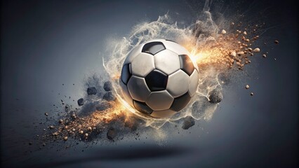 Fototapeta premium Flying Soccer Ball Double Exposure Design with Flat Icon Style for Football Illustrations on Gray Background