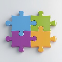 Obraz premium Colorful Puzzle Pieces Connected Teamwork Solution