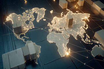 Global supply chain management visualization digital world map infographic strategic planning aerial view logistics concept