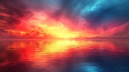 Colorful Sunset Reflection Over Water; vibrant sky mirrored. Possible use stock photo