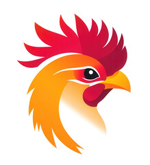 Obraz premium Rooster head icon logo design with a dynamic color gradient of red, orange, and yellow