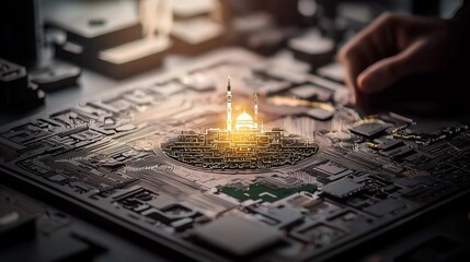 Mosque on Circuit Board, Hand, Workshop