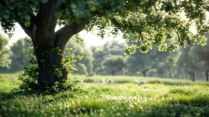 Obraz premium Photorealistic view of tree in nature with branches and trunk