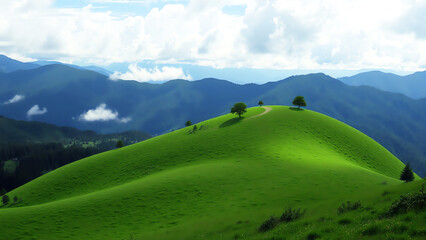 Fototapeta premium Serene Green Hill with Distant Mountain Range