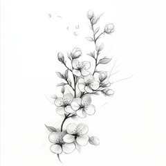 Illustration of blossom wild cherry in black and white colors