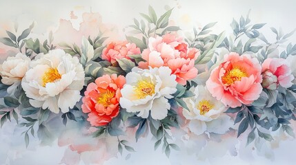 Obraz premium Dreamy Watercolor Floral Arrangement with Lush Blooms