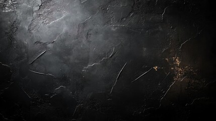 Vintage distressed black background with subtle grunge texture in deep charcoal tones, soft lighting effects, and perfect copy space for edgy design concepts.