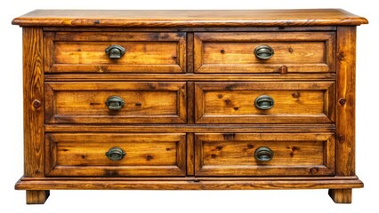 Vintage Old Wooden Dresser Isolated on White Background, Rustic Furniture, Antique Wardrobe, Classic Design, Home Decor, Minimalist Style, Detailed Grain, Solid Wood, Timeless Aesthetic