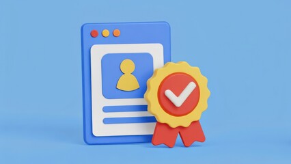 Colorful Digital Badge and Certificate Icon Representing Trust and Verification on Blue Background