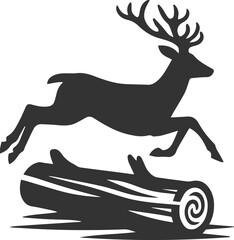 A deer jumping over a fallen log animal vector silhouette