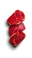 Two cuts of fresh beef isolated on a white background ideal for culinary and food photography
