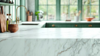 Elegant Marble Kitchen Countertop  Copy Space  Modern Design