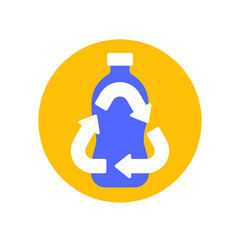 Recycle PET bottle, recycling plastic icon, round flat design