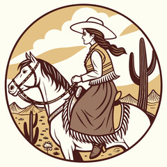 Retro Cowgirl Bundle SVG Vintage Bohemian Western Boho Chic Women Horse Illustration Cowboy Bronco Rodeo