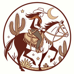 Retro Cowgirl Bundle SVG Vintage Bohemian Western Boho Chic Women Horse Illustration Cowboy Bronco Rodeo