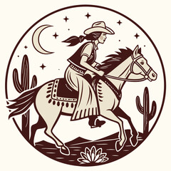 Retro Cowgirl Bundle SVG Vintage Bohemian Western Boho Chic Women Horse Illustration Cowboy Bronco Rodeo