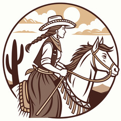 Retro Cowgirl Bundle SVG Vintage Bohemian Western Boho Chic Women Horse Illustration Cowboy Bronco Rodeo