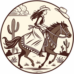 Retro Cowgirl Bundle SVG Vintage Bohemian Western Boho Chic Women Horse Illustration Cowboy Bronco Rodeo