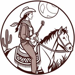 Retro Cowgirl Bundle SVG Vintage Bohemian Western Boho Chic Women Horse Illustration Cowboy Bronco Rodeo