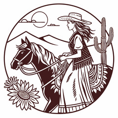 Retro Cowgirl Bundle SVG Vintage Bohemian Western Boho Chic Women Horse Illustration Cowboy Bronco Rodeo