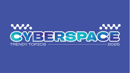 Cyberspace Y2K Typography Art with Cyan Gradient Banner Template, Blue Background