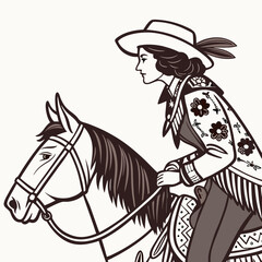 Retro Cowgirl Bundle SVG Vintage Bohemian Western Boho Chic Women Horse Illustration Cowboy Bronco Rodeo