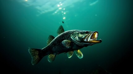 Largemouth Bass Fish Underwater  AI Generated  Nature Scene