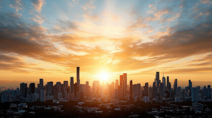 Fototapeta premium stunning city skyline silhouette at sunset with vibrant colors