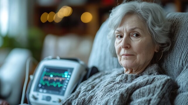 A patient undergoing peritoneal dialysis at home with portable medical equipment