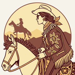 Retro Cowgirl Bundle SVG Vintage Bohemian Western Boho Chic Women Horse Illustration Cowboy Bronco Rodeo