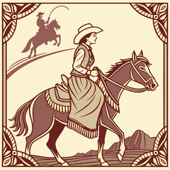 Retro Cowgirl Bundle SVG Vintage Bohemian Western Boho Chic Women Horse Illustration Cowboy Bronco Rodeo