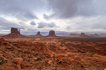 Beautiful Monument Valley seen from The View Hotel on a cold and overcast day.
