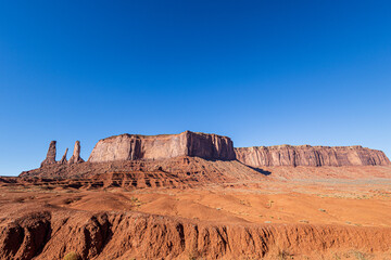 Beautiful Monument Valley seen from Monument Valley Scenic Drive. The drive is a 17-mile loop on a rough dirt road in the valley.