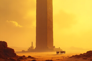 Obraz premium A colossal monolith, standing alone in the heart of an endless desert
