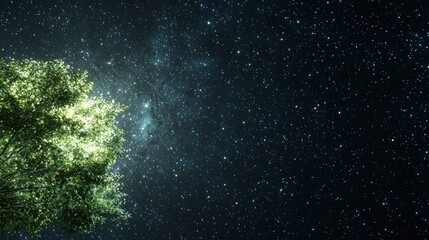Night Sky  Starry Galaxy  Lush Tree  Celestial Background  Nature Photography